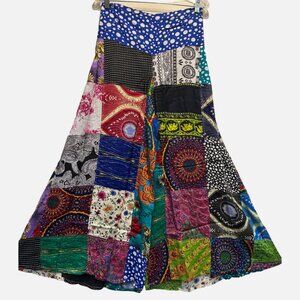 Nwt FUNKY STUFF patch boho hippie rayon pocket flared gaucho PANTS L